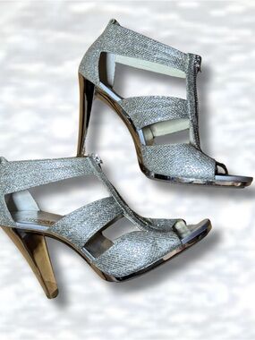 MICHAEL Michael Kors Silver Glitter Strappy High Heel Sandals